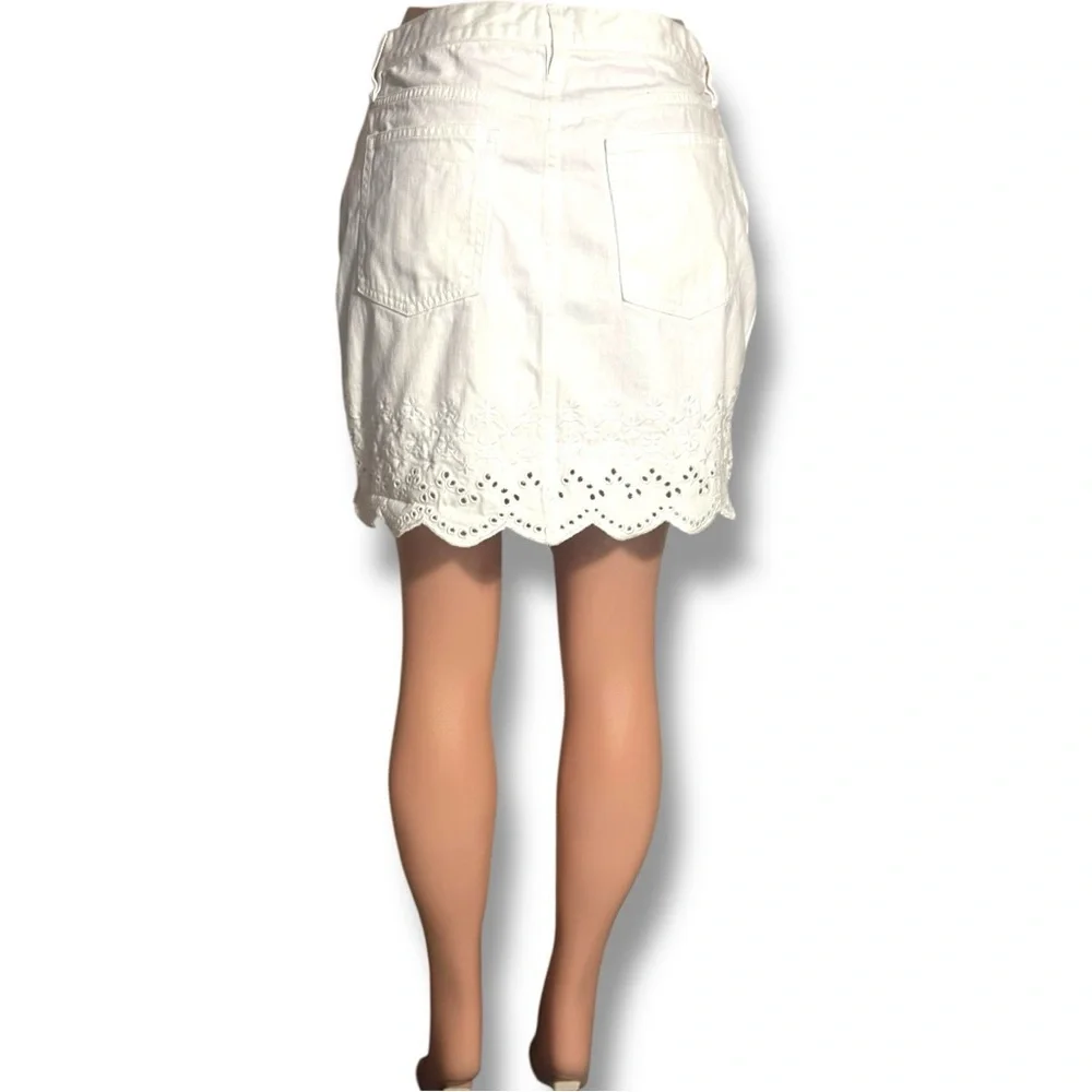 J. Crew White Denim Eyelet Hemline Detail Classic Preppy Feminine Mini Skirt - Picture 16 of 16